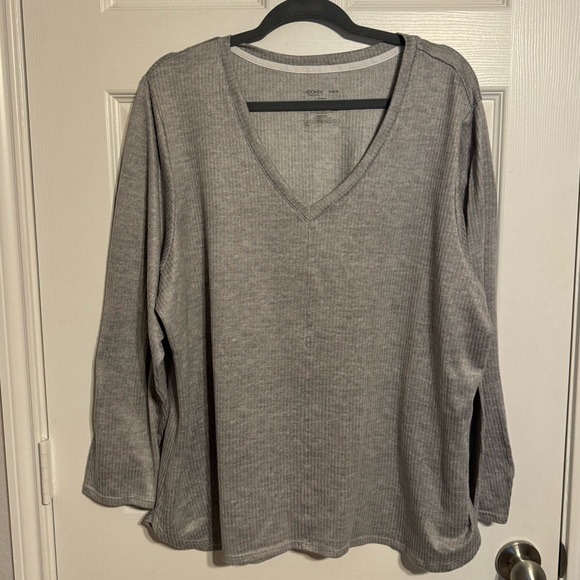 Jockey Grey Ribbed Long Sleeve V Neck - Picture 1 of 4